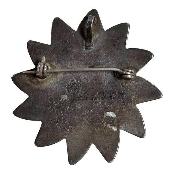 Vintage Sterling Pendant Taxco Starburst Abalone & Black Onyx Floral Pin Brooch - Picture 2 of 6
